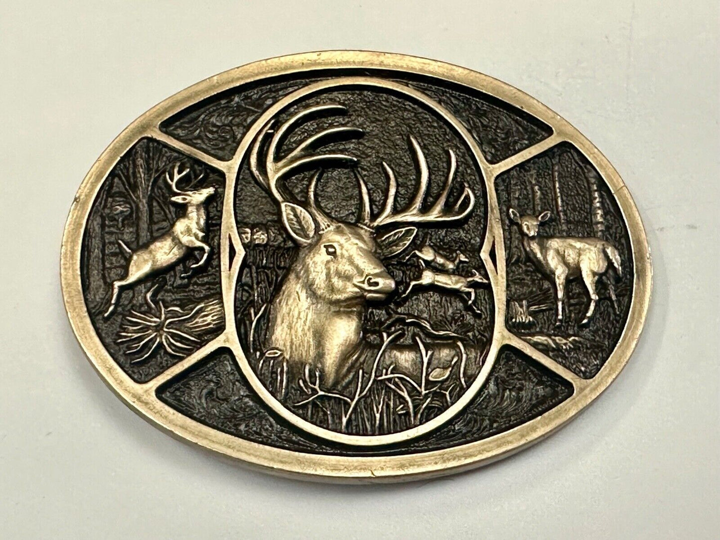 Vintage Deer Buck Doe Heritage Attitude Belt Buckle by Montana Silversmiths