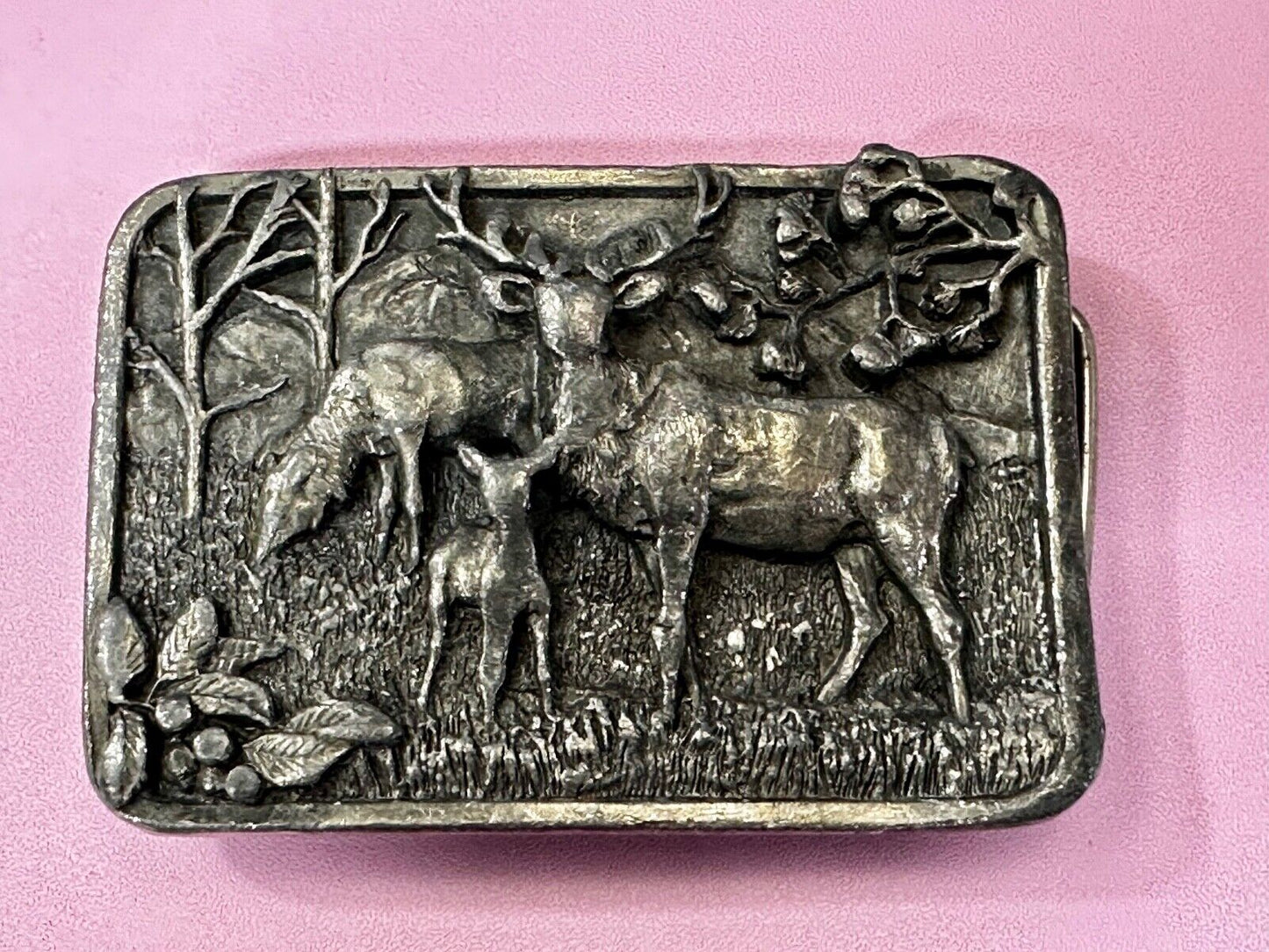 The Elk Deer Family Vintage Wapiti 1982 Wildlife Pewter Belt Buckle by Siskiyou