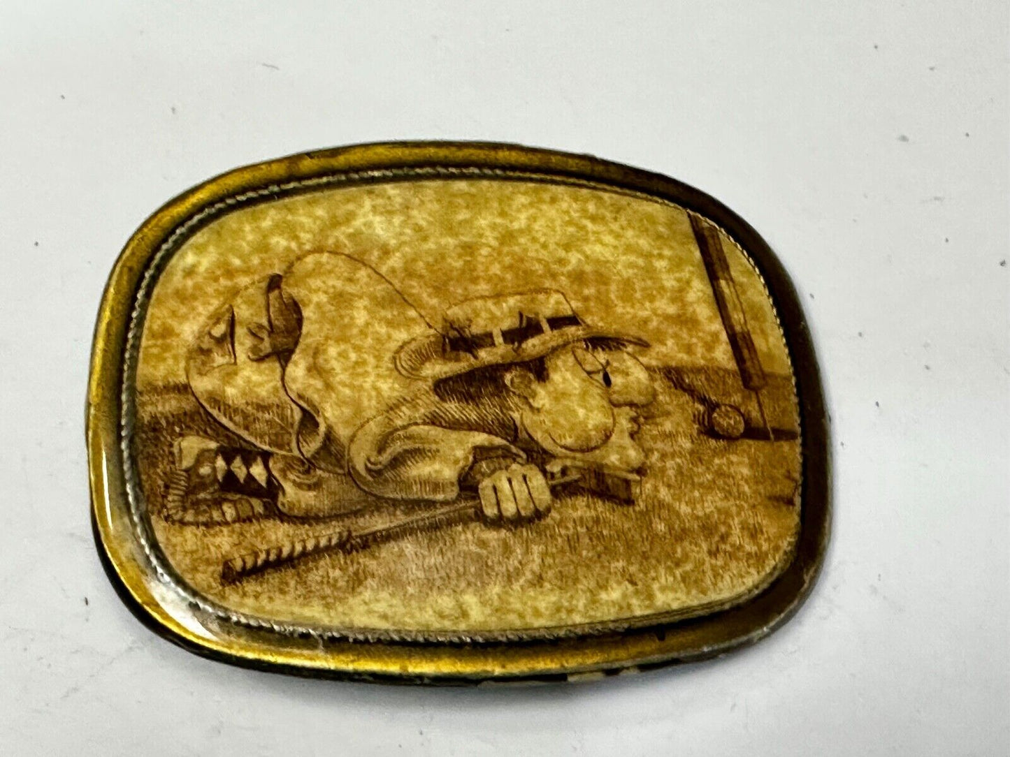 Vintage Cartoon Man Gold Put Put - Sink the hole Retro Sports Belt Buckle
