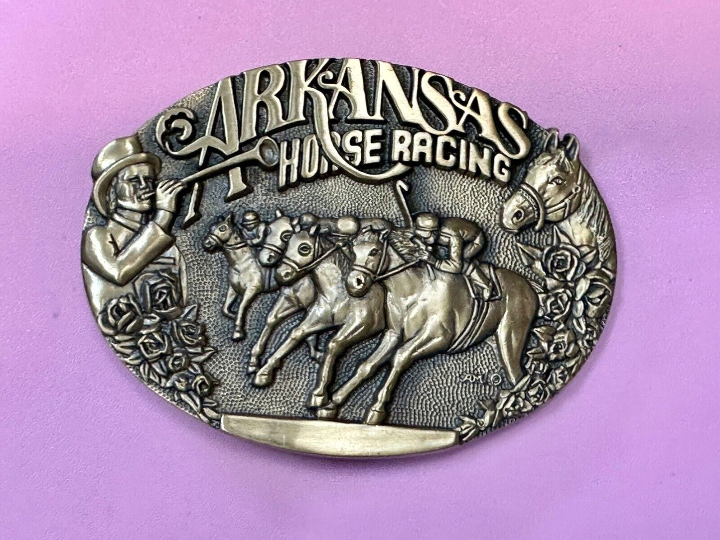 Arkansas State Horse Racing Vintage Solid Brass Award Design Medals Belt Buckle