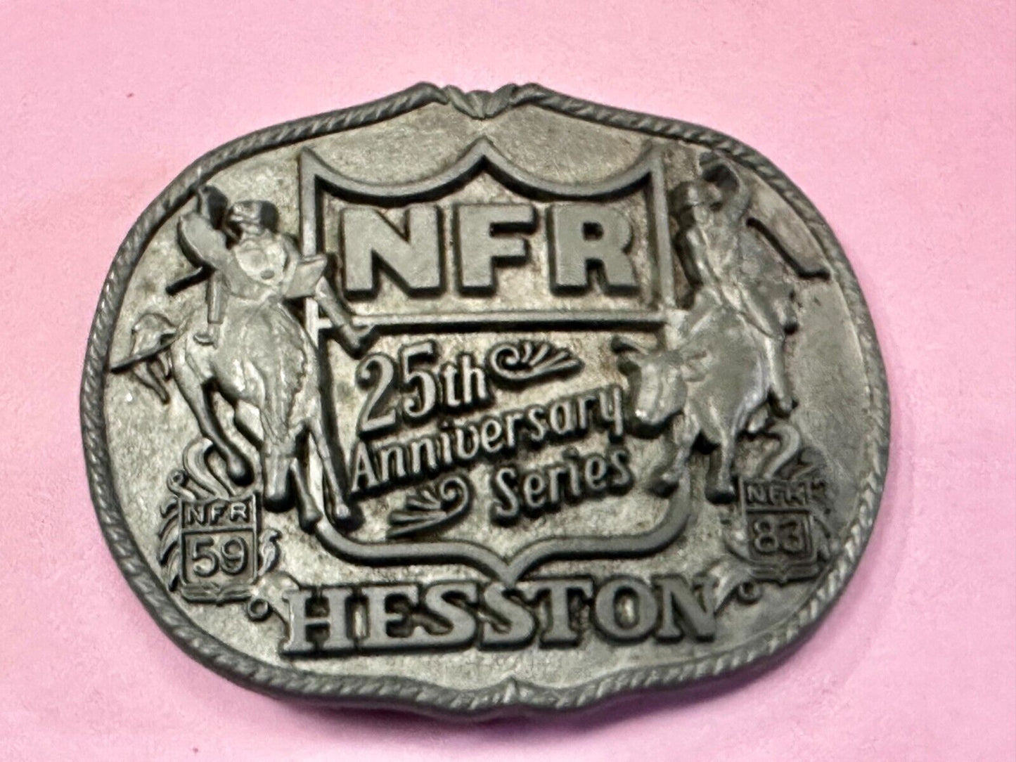 1983 25th Anniversary Hesston NFR National Finals Rodeo Western Belt Buckle