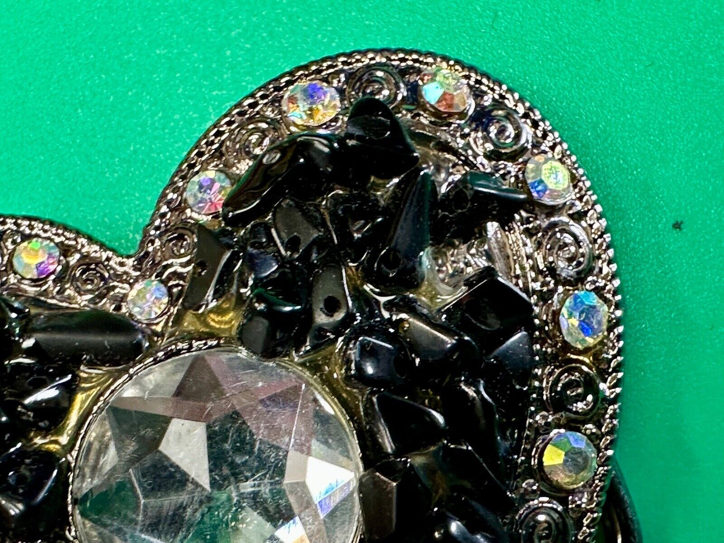 Black Chunky HEART clear rhinestone boarder large Clear centerpiece belt buckle