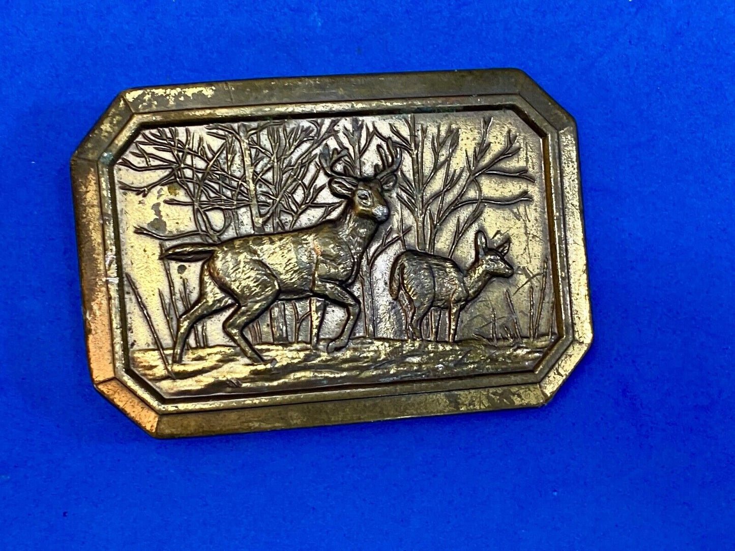 Vintage 1976 Deer And Doe In Nature Western Framed Great American Belt Buckle