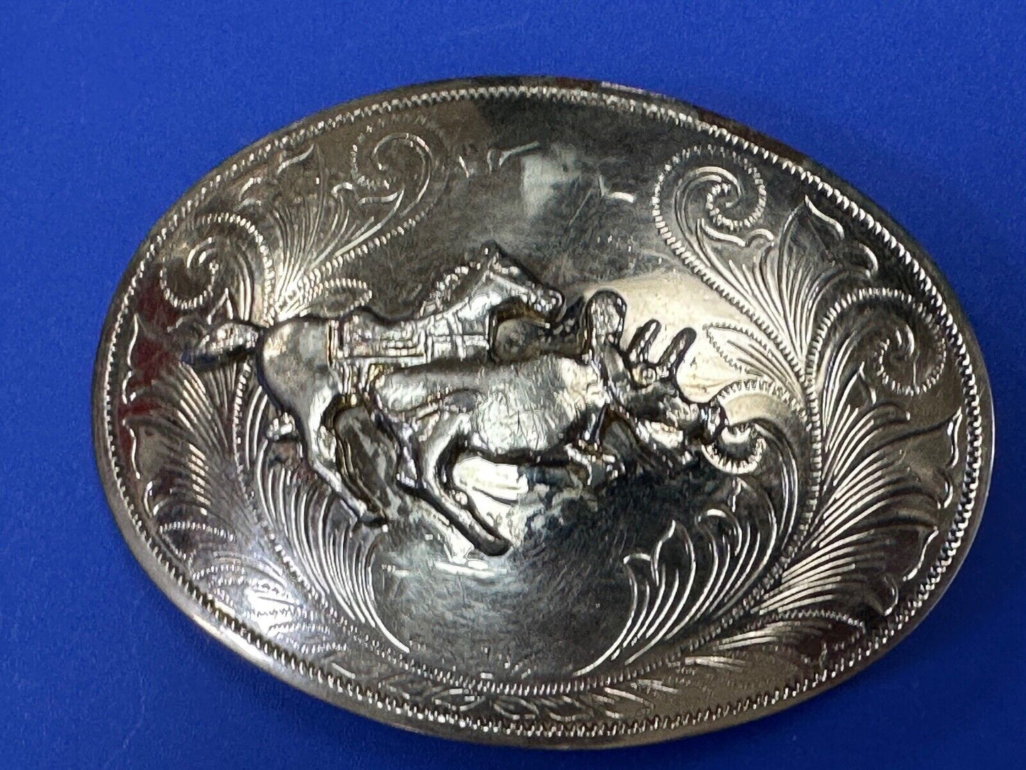 Vintage Cowboy Saddle Bronc western silver tone belt buckle
