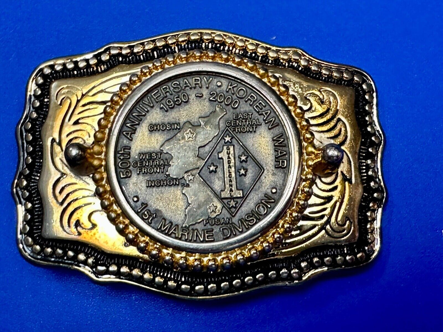 US Marines 50th Anniversary Korean War 1950-2000 Challenge Coin Belt Buckle