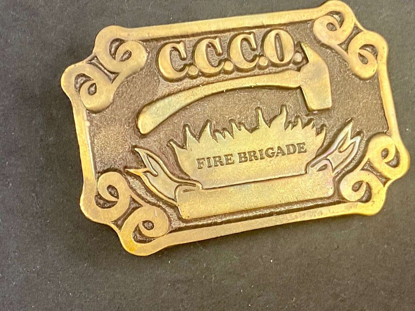 Vintage 1977 C.C.C.O. Fire Fighters Brigade belt buckle by Adezy Denver