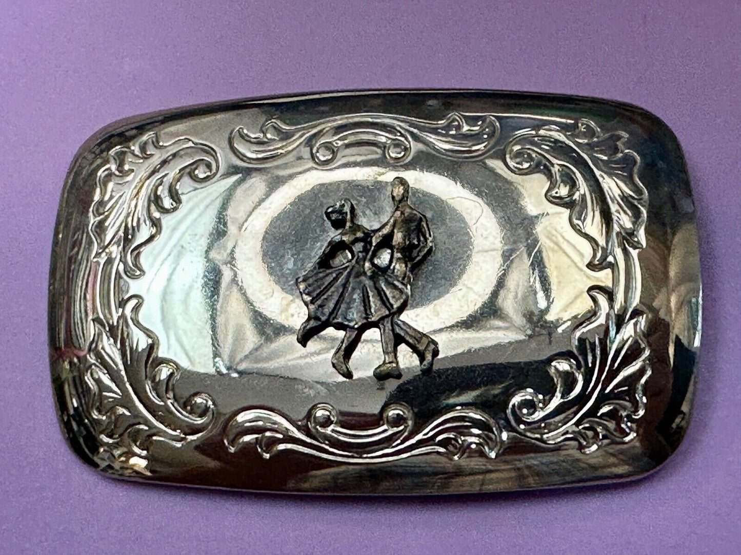 USA made Dancing Couple County Line Square Style Vintage TwoTone Belt Buckle
