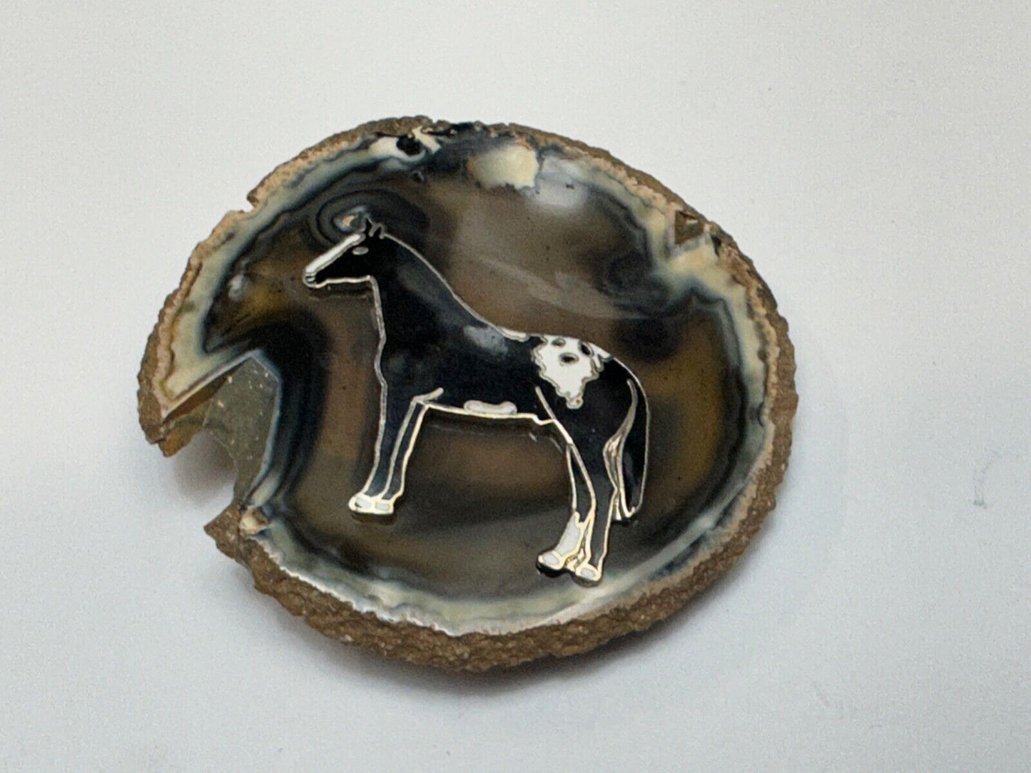 Artisan Standing Horse on round stone slab belt buckle - MISSING PIECE