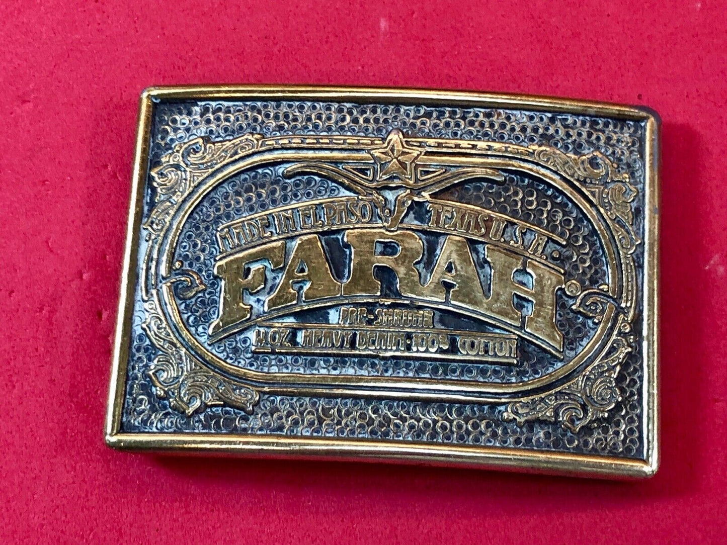 Vintage FARAH Heavy Denim cotton El Paso Texas western Belt Buckle