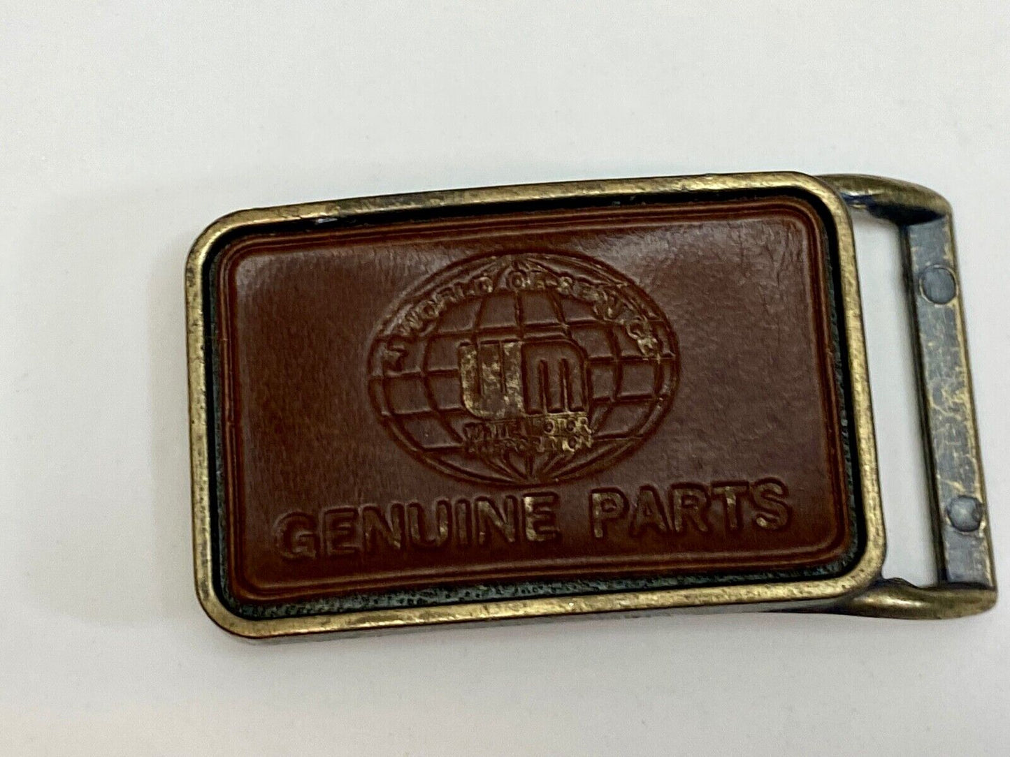 Um Genuine Parts Company Logo On Vintage Leather Belt Buckle