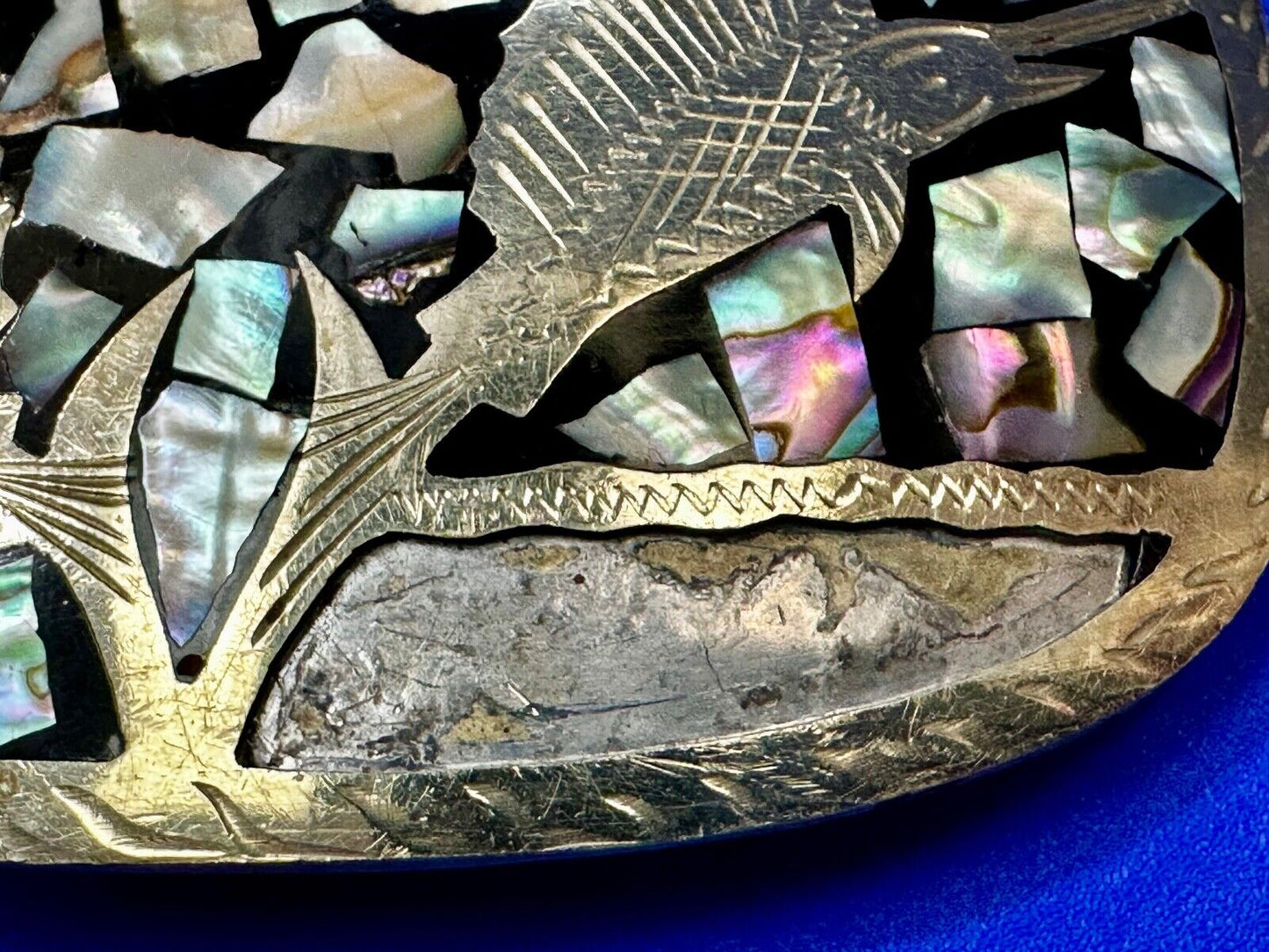 Swordfish with Abalone Shell Inlaid Western Belt Buckle - missing shell to repar