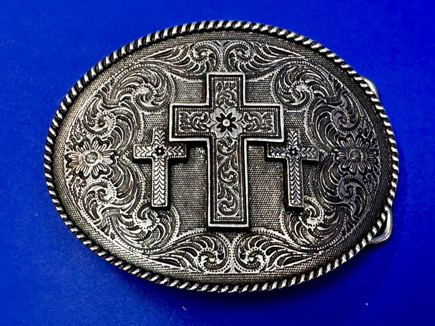Three Cross Religious Faith Christian Flower Swirl Western Belt Buckle by Taylor