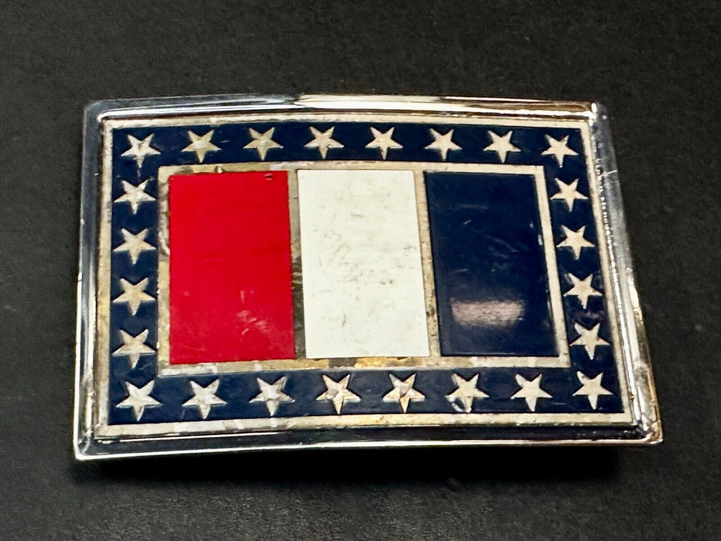 Texas State Flag Colors Stars and Stripes on silver tone Belt Buckle