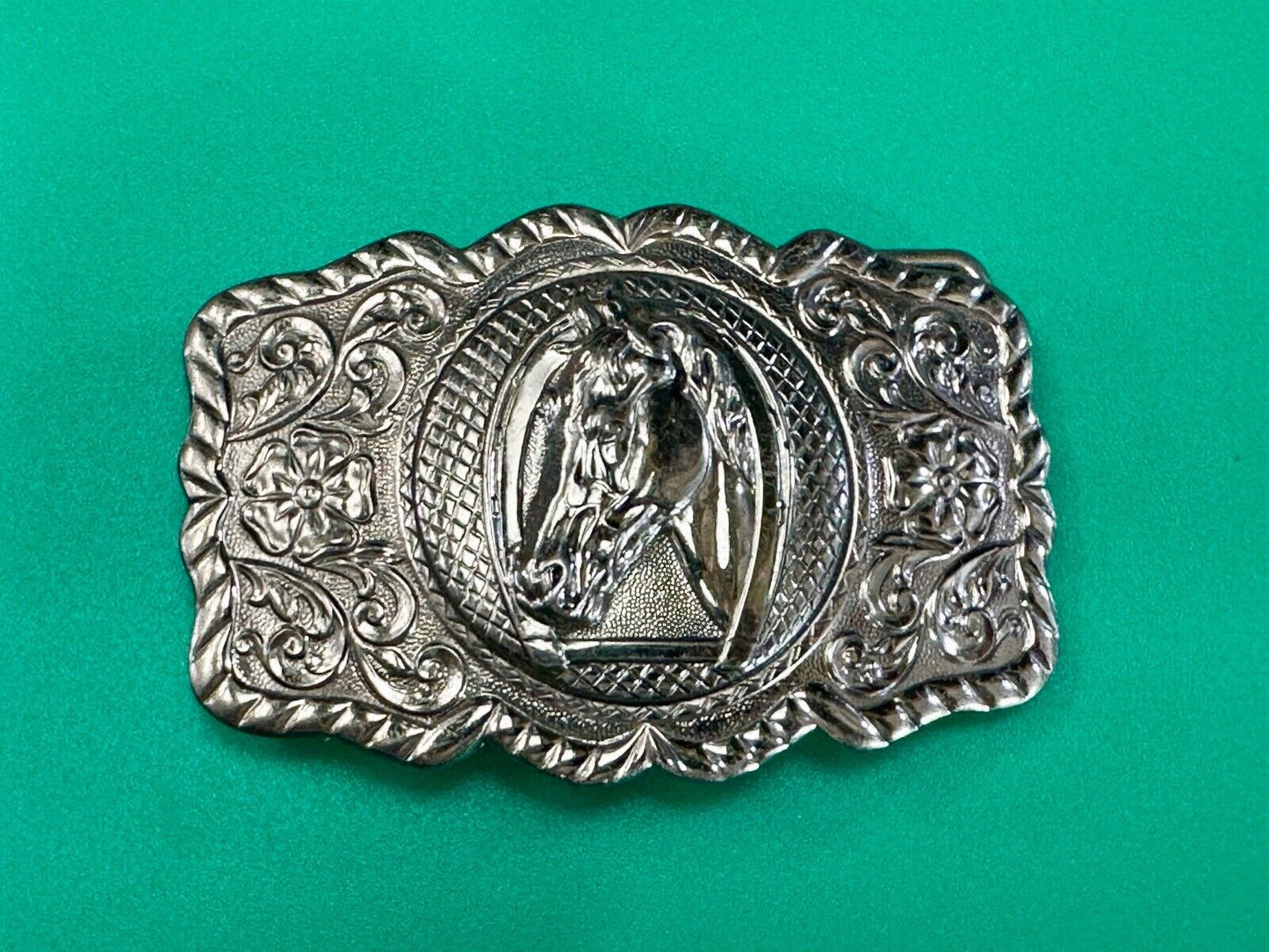 BELL Trading Post NICKEL SILVER Horse head bust profile belt buckle