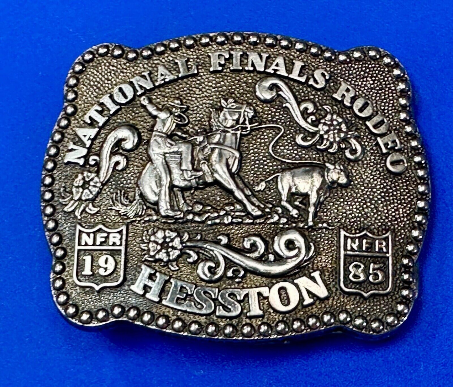 1985 NFR YOUTH SIZE `Rodeo Vintage Hesston Belt Buckle Steer Wrestling