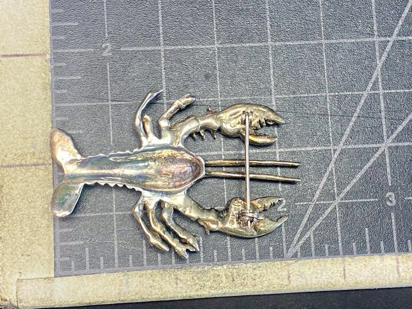 Vintage Lobster 925 Sterling Silver Brooch Pin Mexico Crawfish Cray Crustacean
