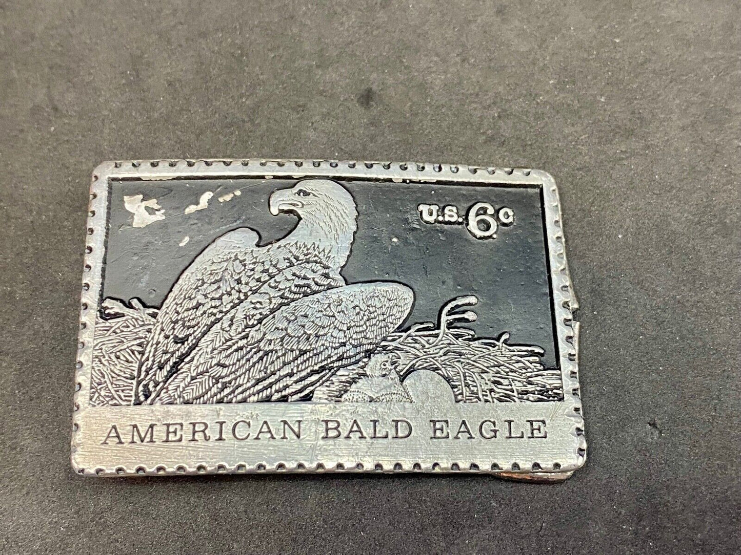 Vintage American Bald Eagle Postal Stamp Collectors Solid Pewter Belt Buckle