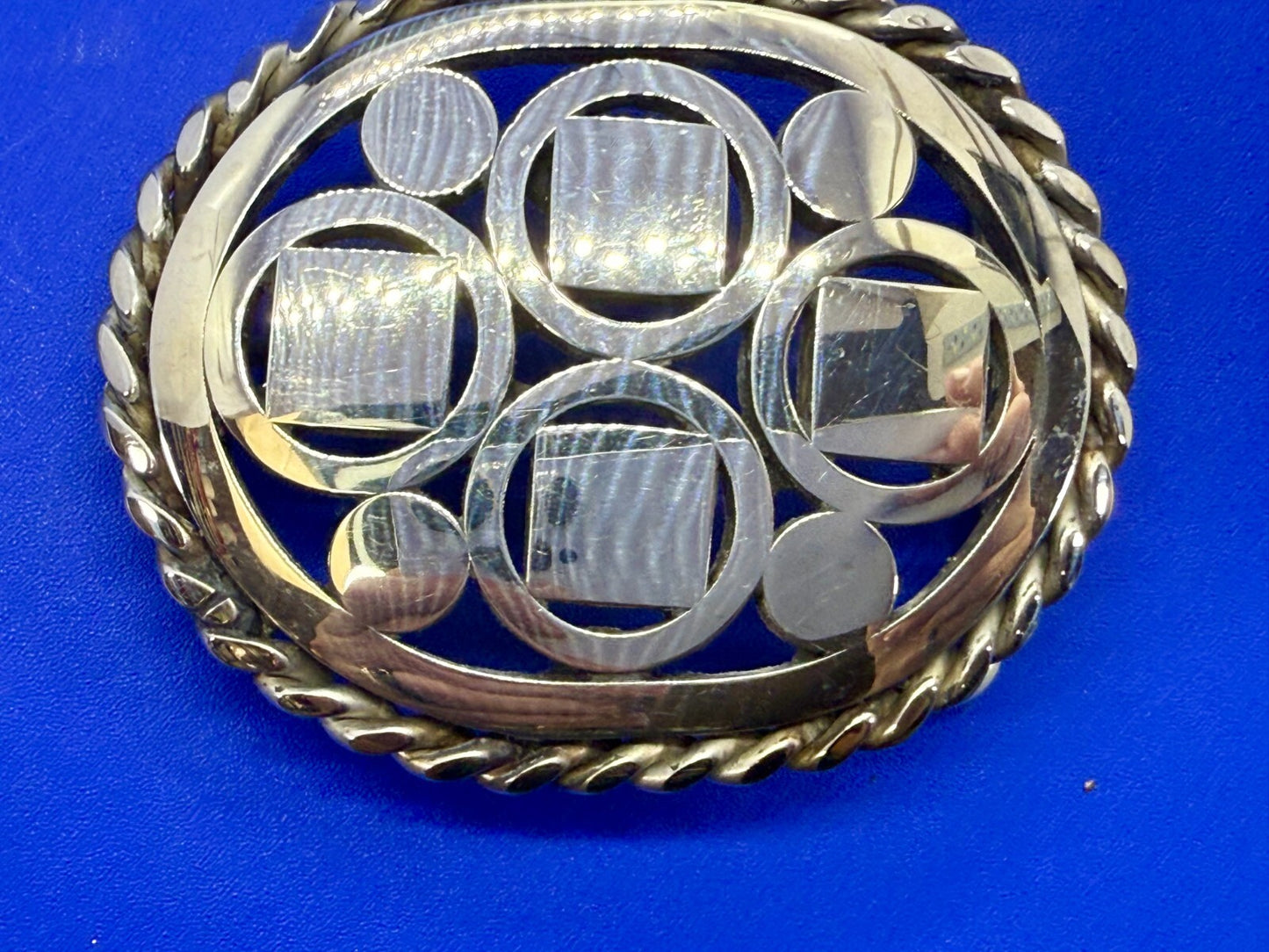 Artisan Welder Art Abstract Open Work Circle Square Pattern Vintage Belt Buckle