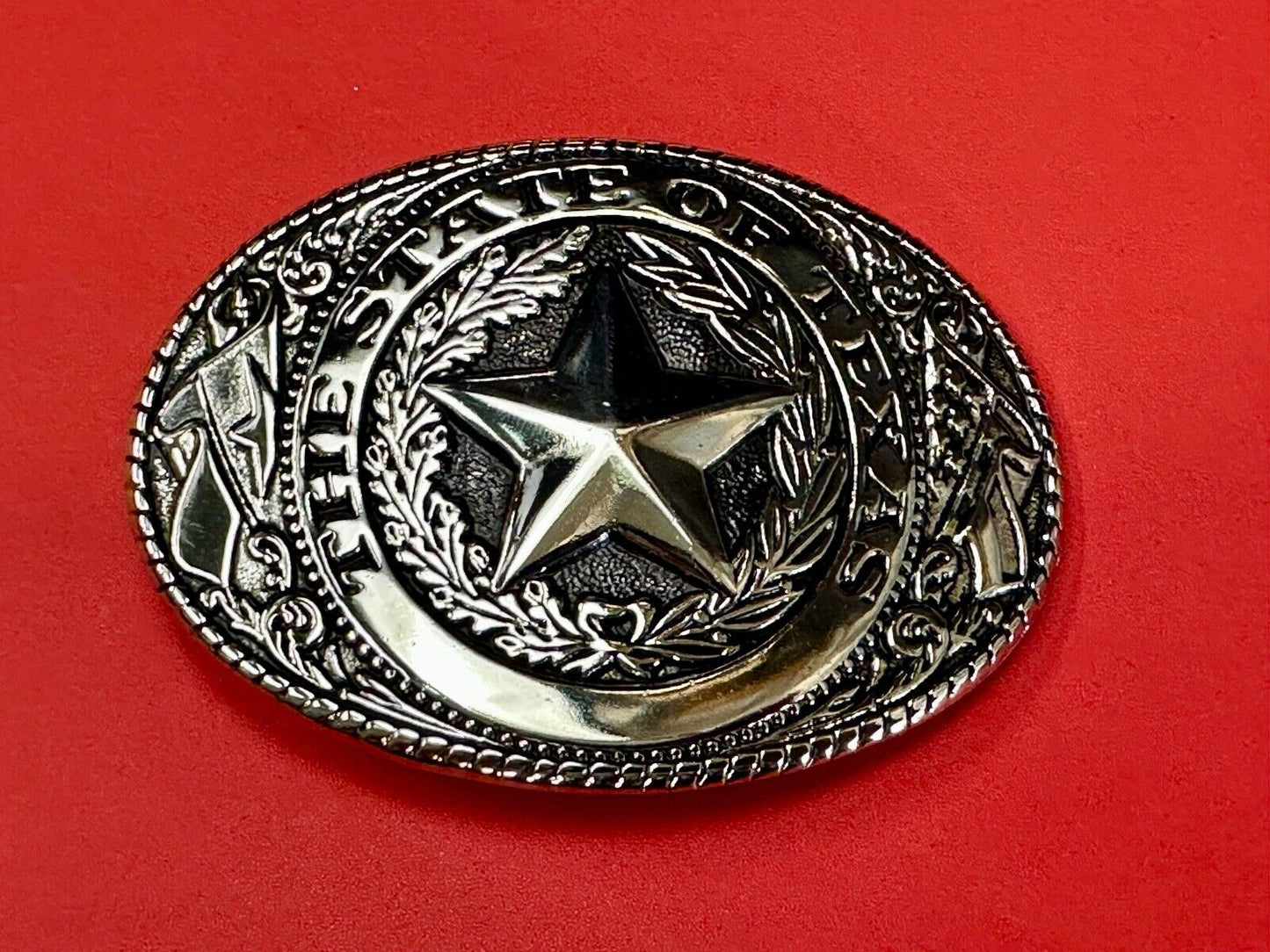 The Great State of Texas - Lone Star Flags seal silver & black color belt buckle