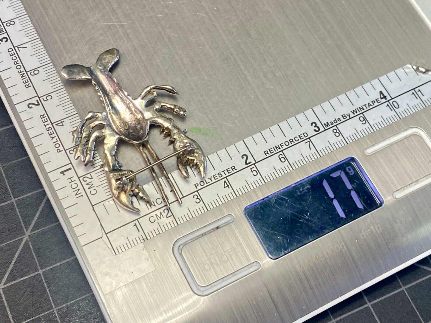 Vintage Lobster 925 Sterling Silver Brooch Pin Mexico Crawfish Cray Crustacean
