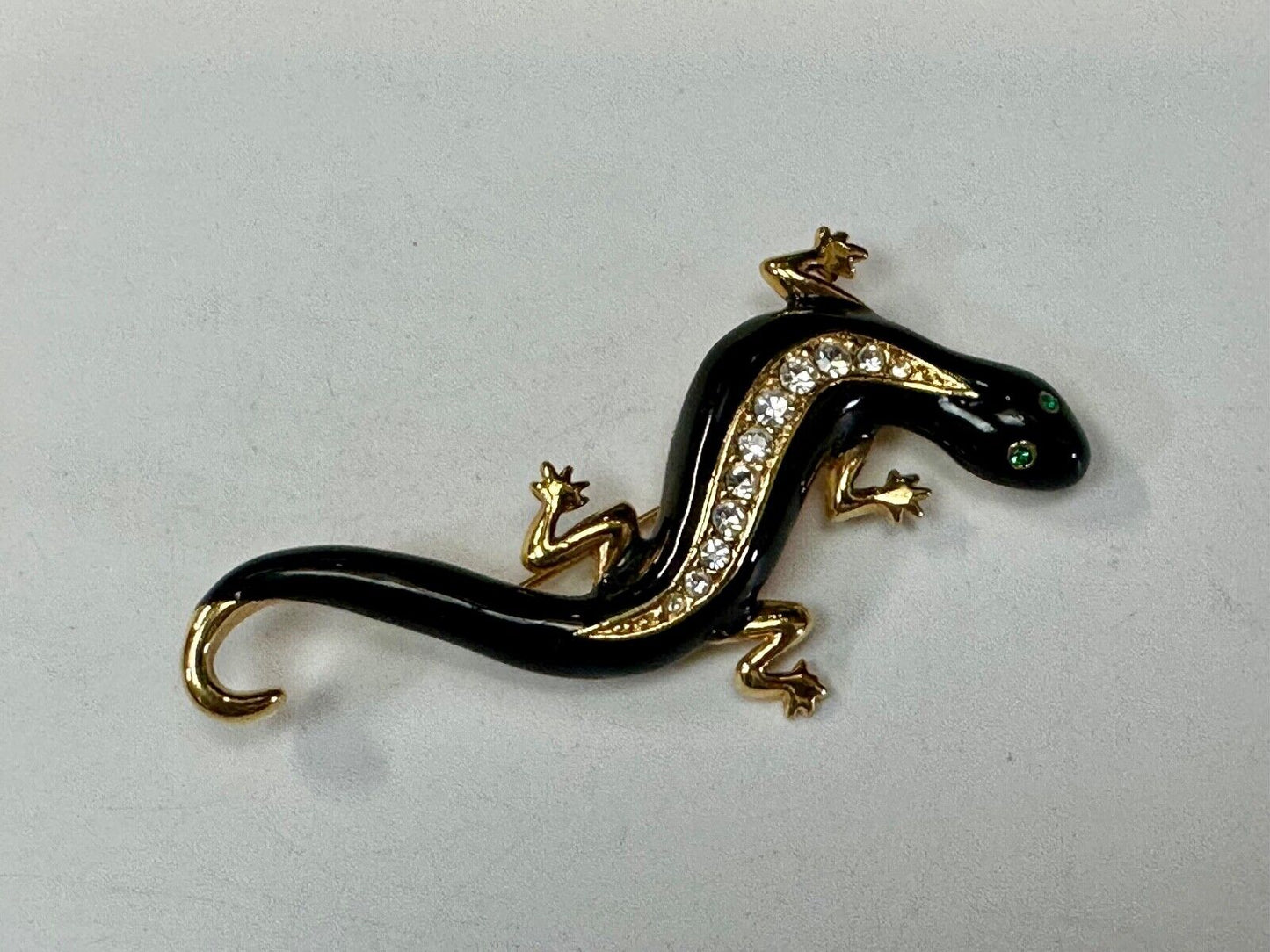 Avon signed Gecko Iguana Jeweled gold tone figural brooch pin