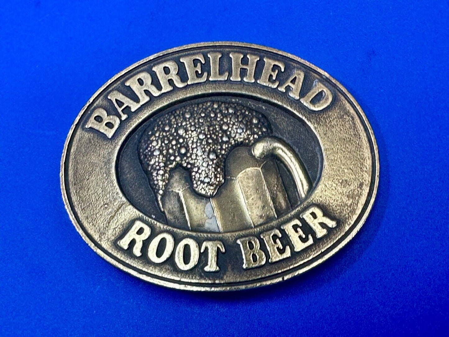 BARRELHEAD ROOT BEER MUG SODA ADVERTISING VINTAGE 1970's BELT BUCKLE by ADVOR