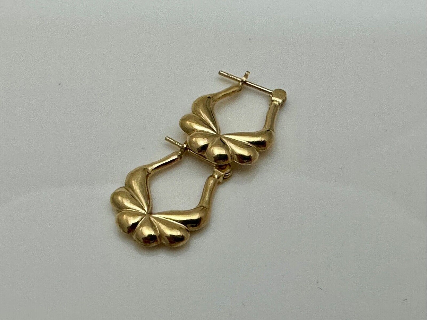 Vintage Art Deco 14K Polished Small Hoop Gold Earrings Puffy Ear Rings