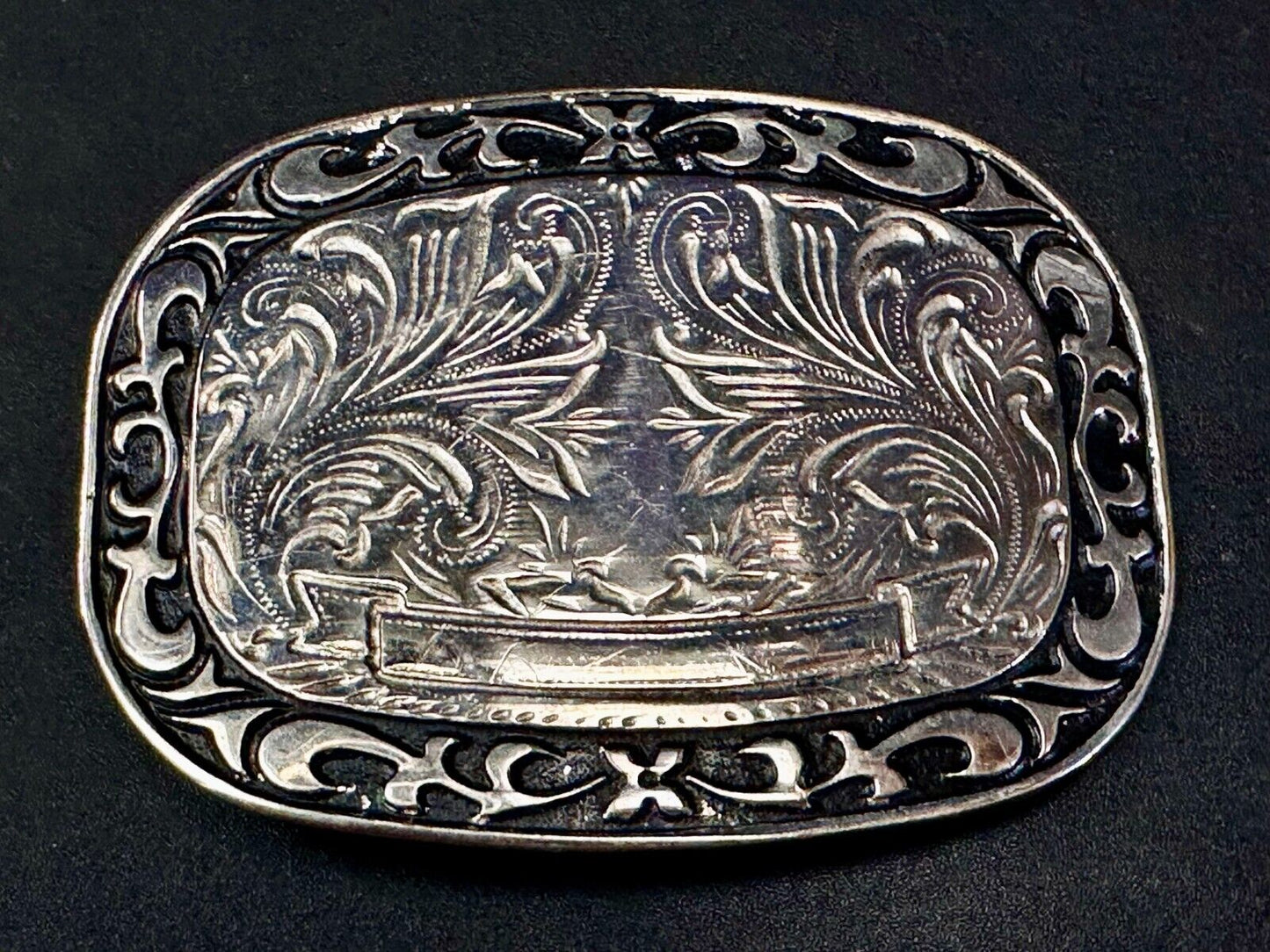 Vintage Blank Award Ribbon Scroll To Engrave Flower Swirl Design Belt Buckle