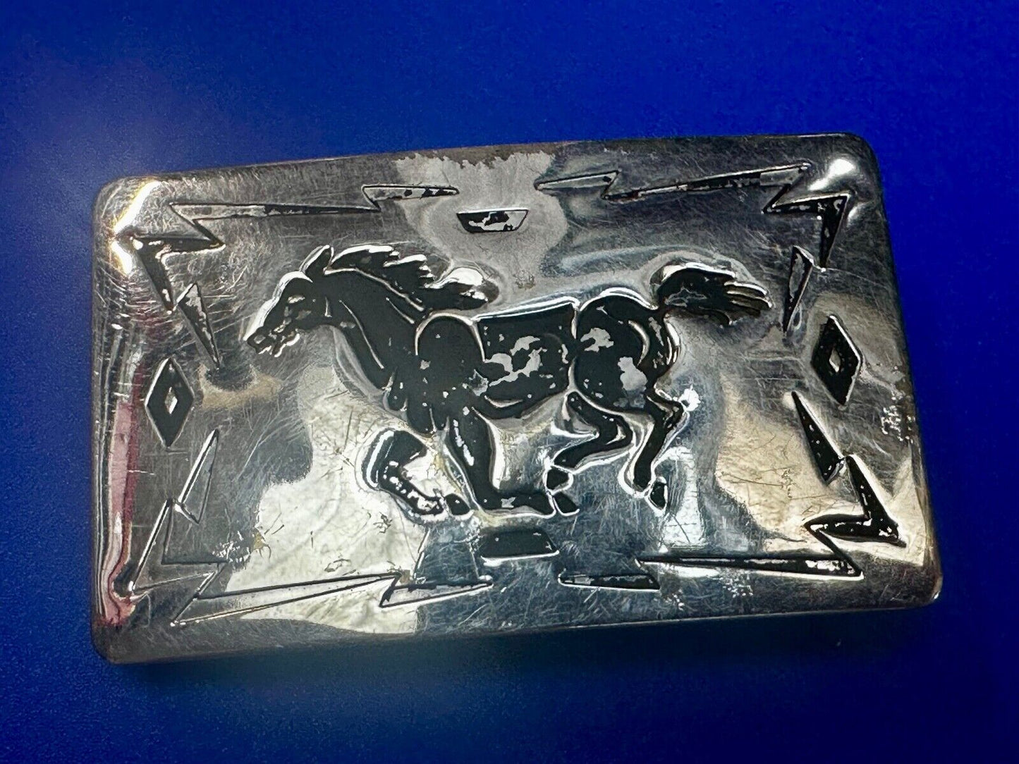 Vintage Chambers Horse Running Mustang nickel silver USA made Belt Buckle