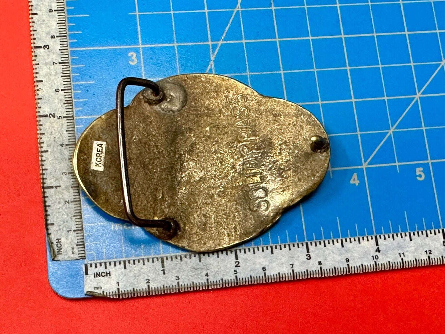 Vintage Hippie Hobo style curved swirl pattern cross solid brass belt buckle