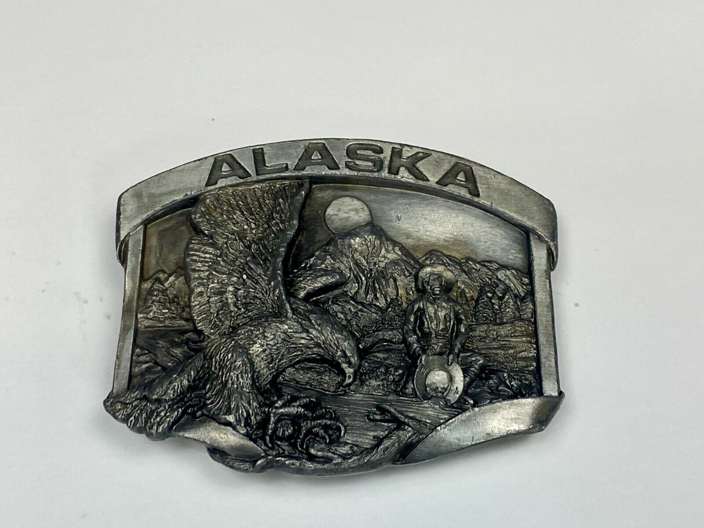 Vintage 1984 Siskiyou State Of Alaska Belt Buckle - Gold Panning, Eagle