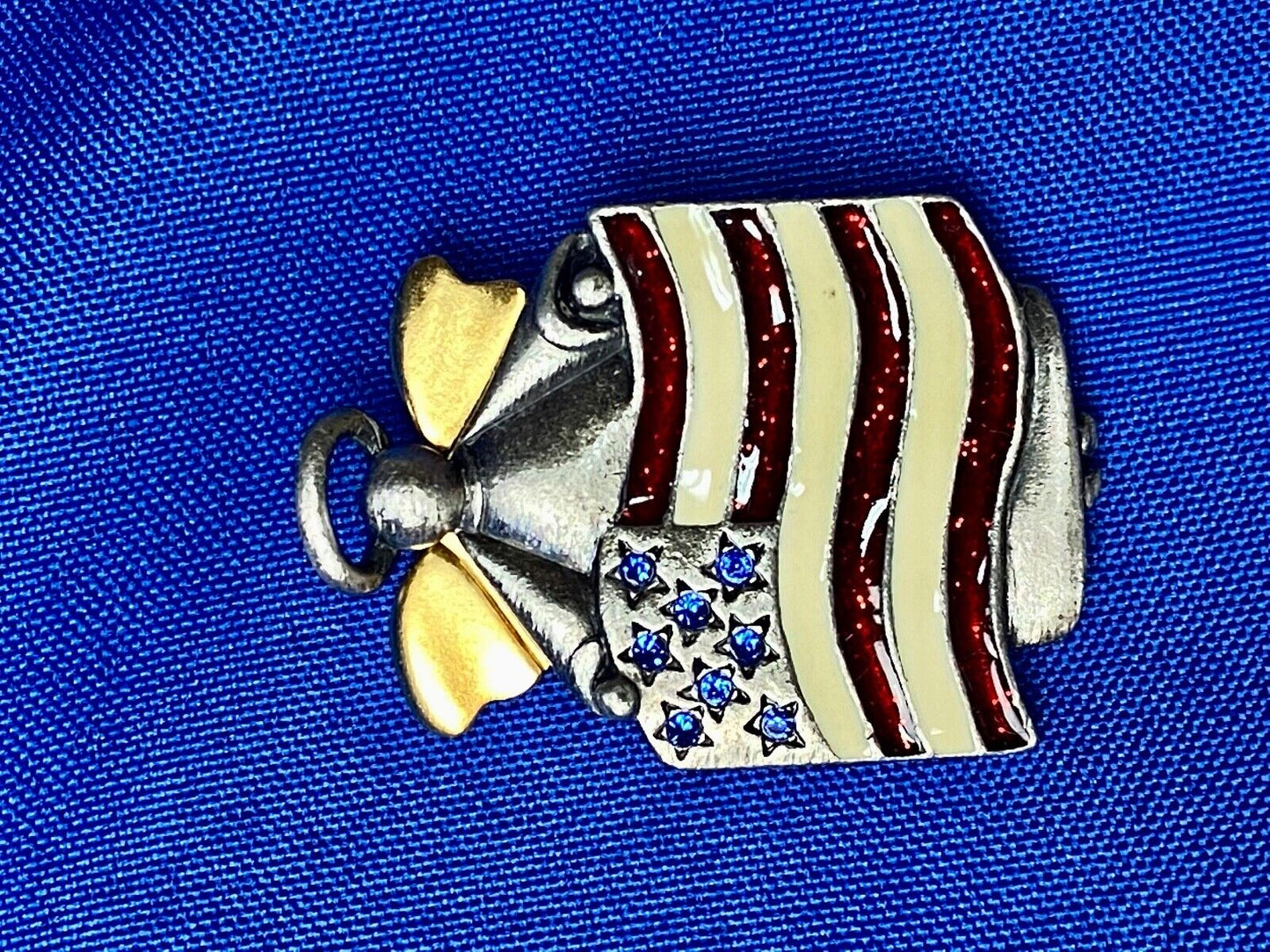AJMC Signed Angel Holding Patriotic USA Flag Heart Brooch Pin