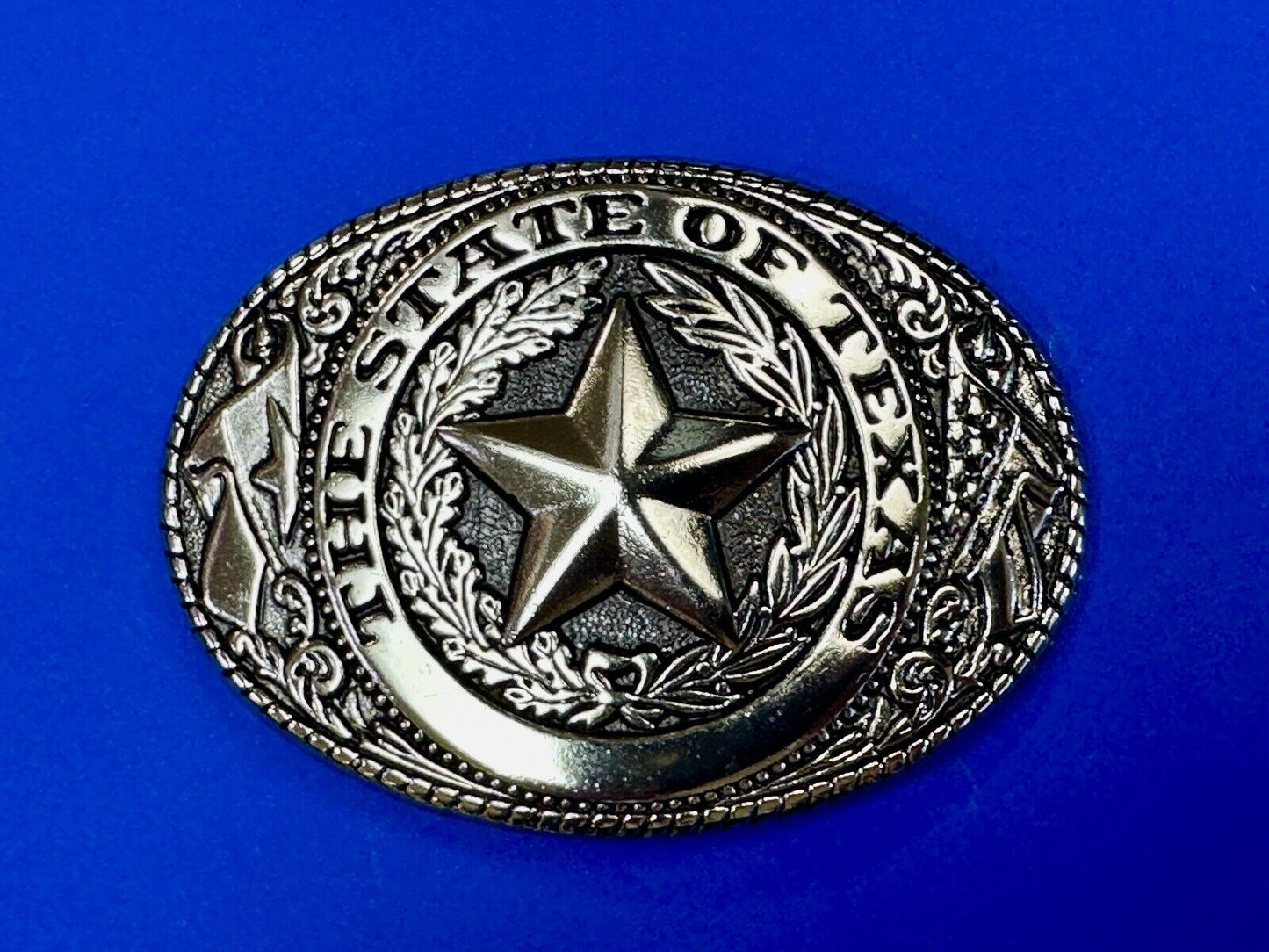 The great state of TEXAS - Tx Star Flag - Silver tone NOS belt buckle