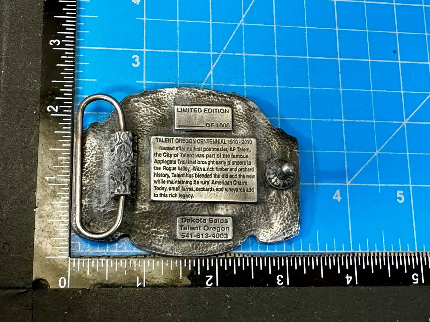 Talent Oregon Centennial Celebration 1910-2010 Belt Buckle