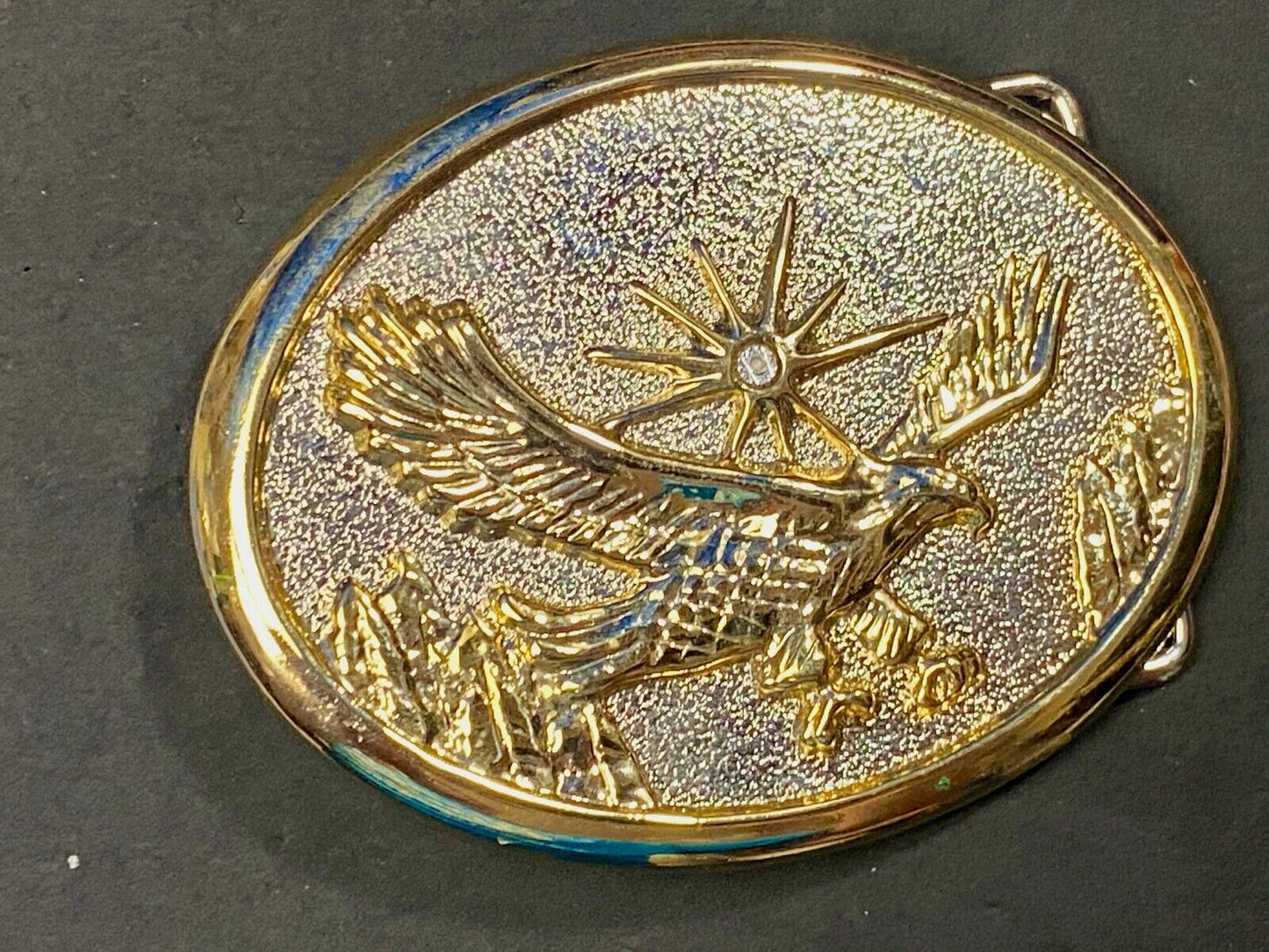 Vintage belt buckle, silver and gold tone flying eagle - Starburst!