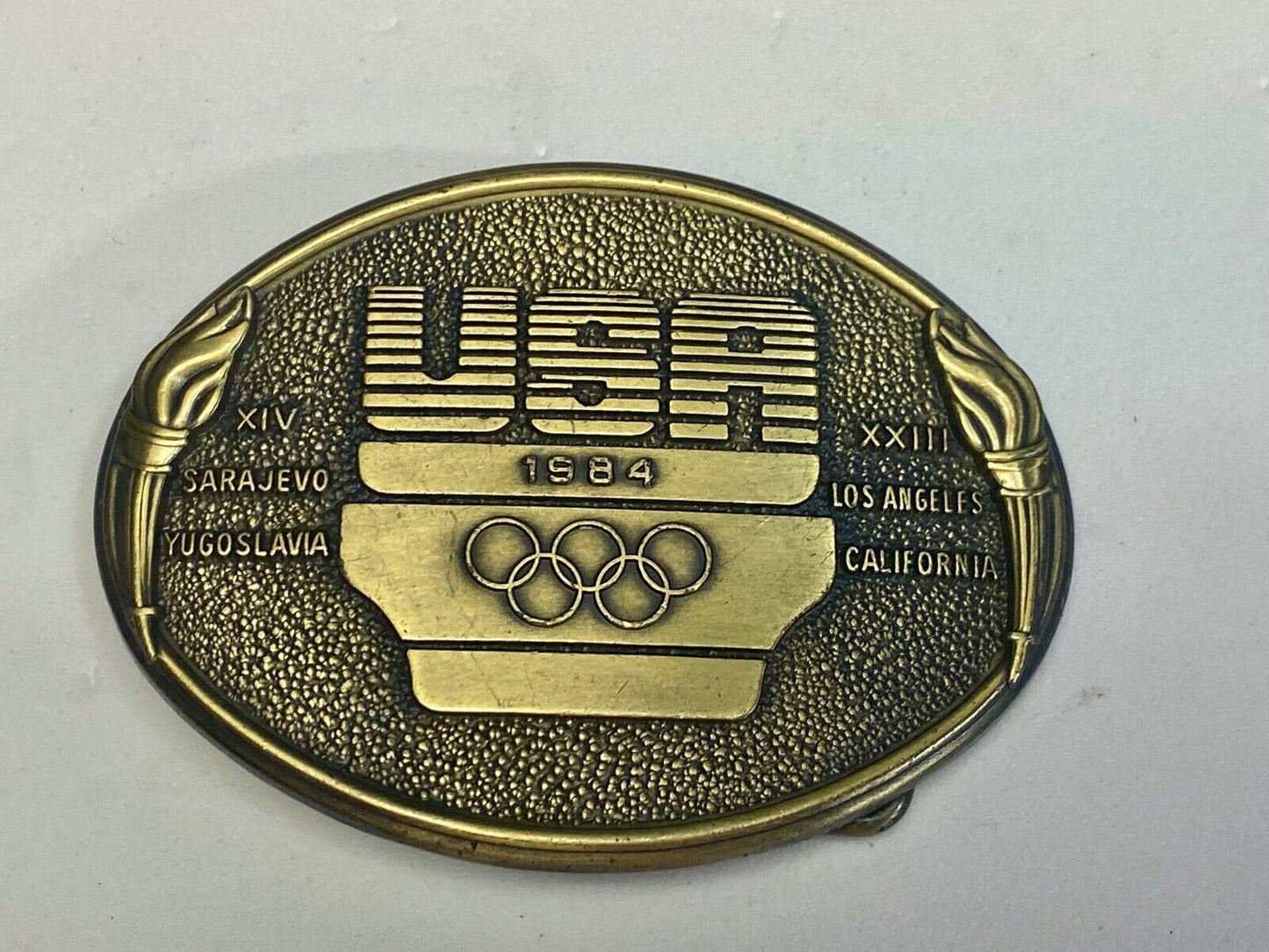 1984 Usa Olympics United States Olympic Committee Torch Logo La Ca Belt Buckle