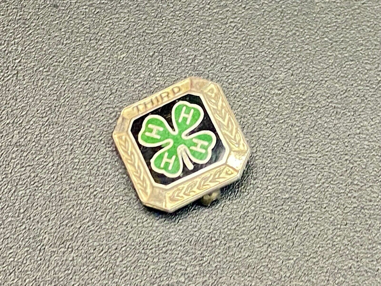 4-H Third Service Achievement 925 Sterling Silver Square Brooch Pin Green Black