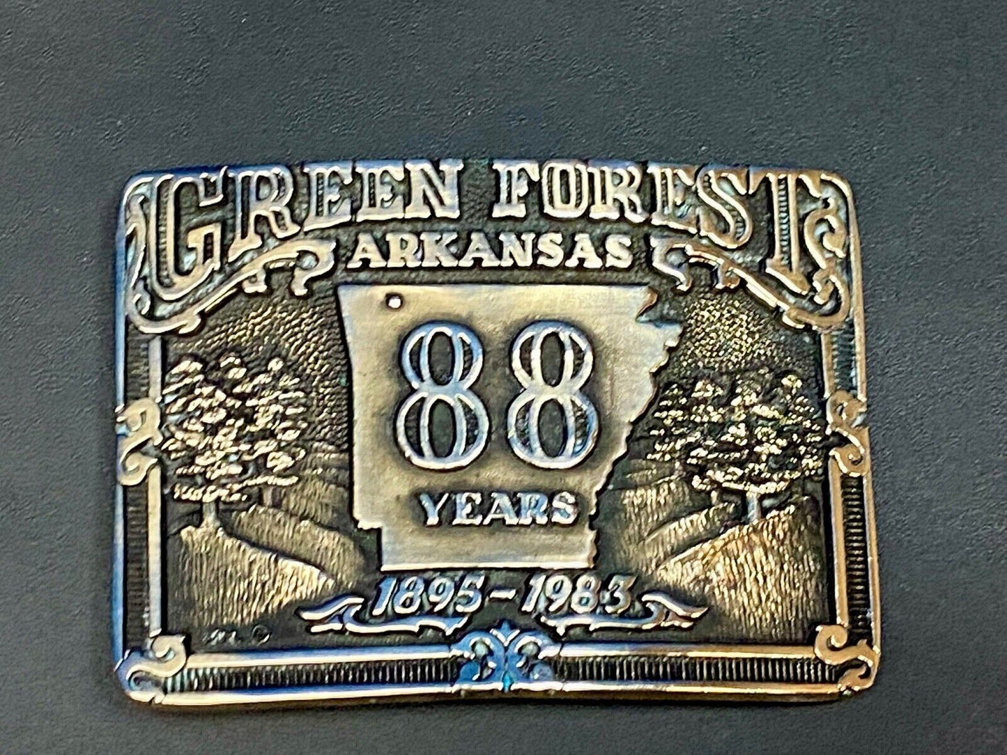 Arkansas green forest 88 year celebration belt buckle limited to 500! by ADM
