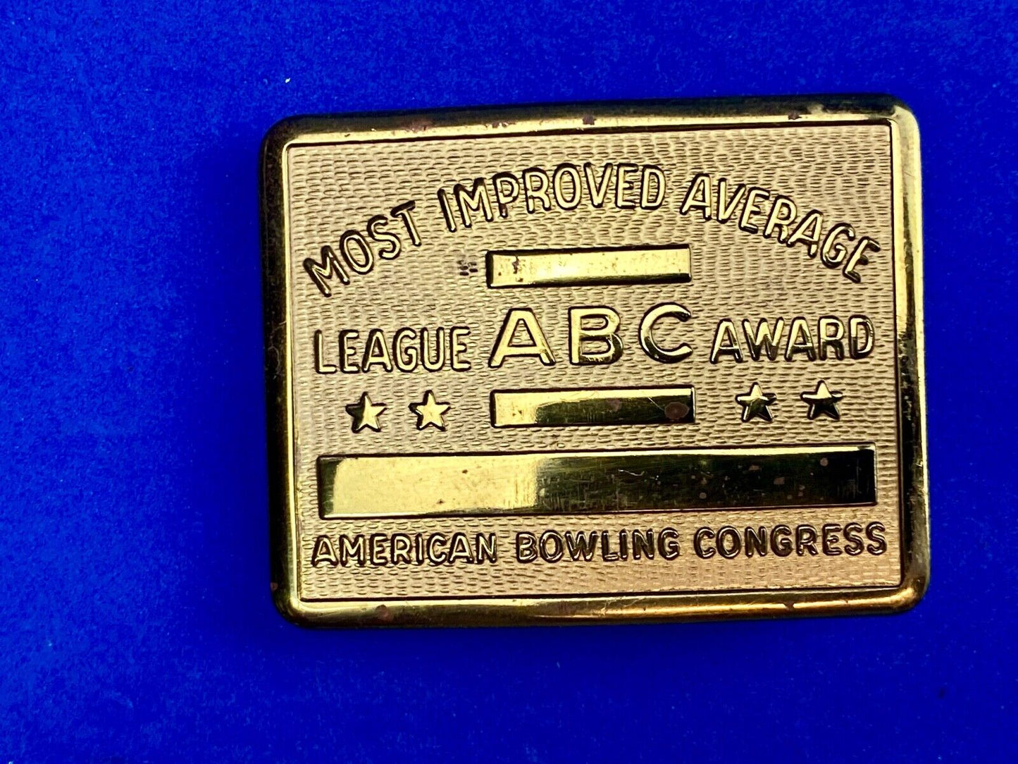 Vintage ABC American Bowling Congress League Award gold tone belt buckle
