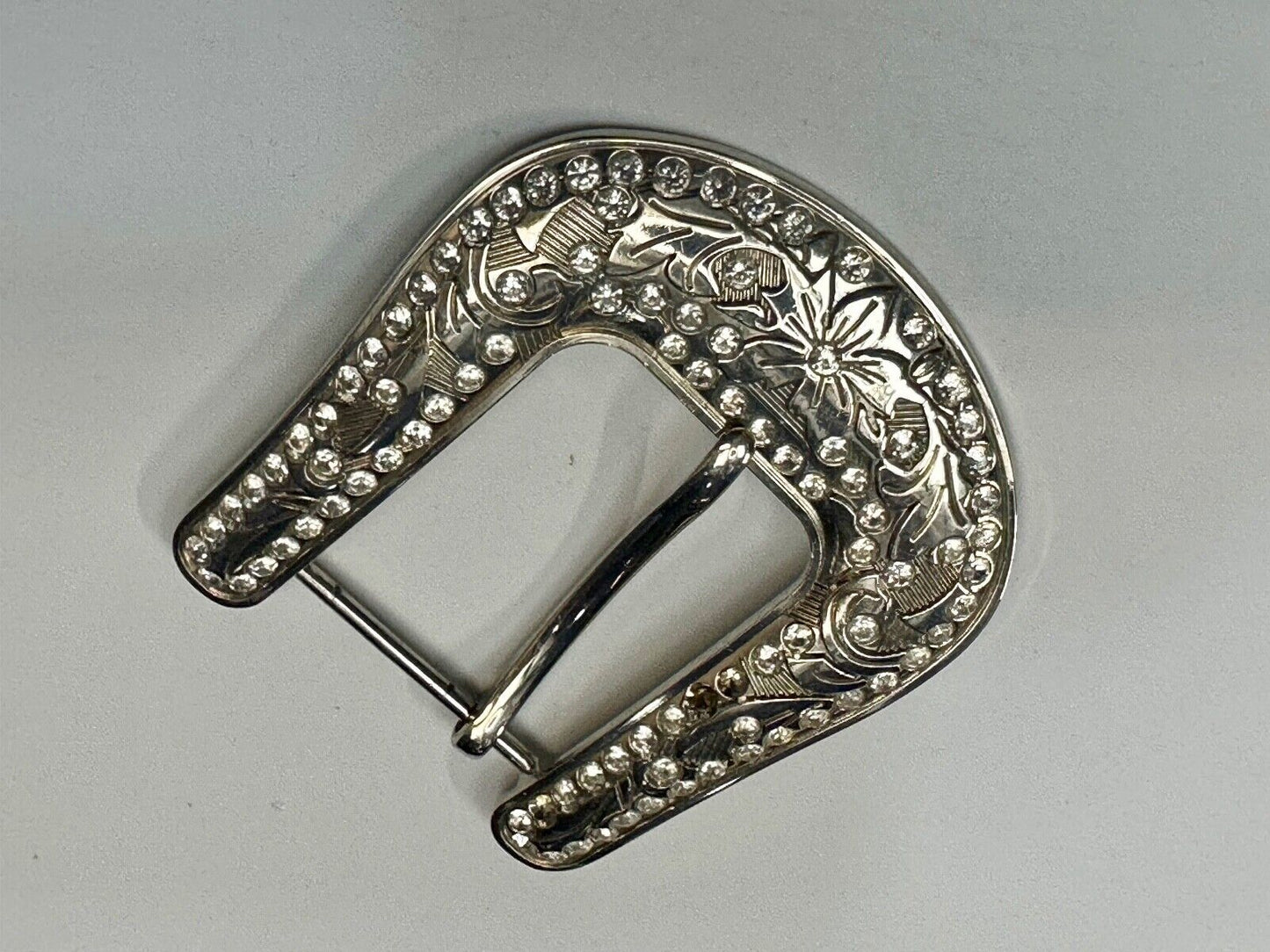 Vintage Black Diamond silver tone ranger style Belt Buckle - Missing rhinestone