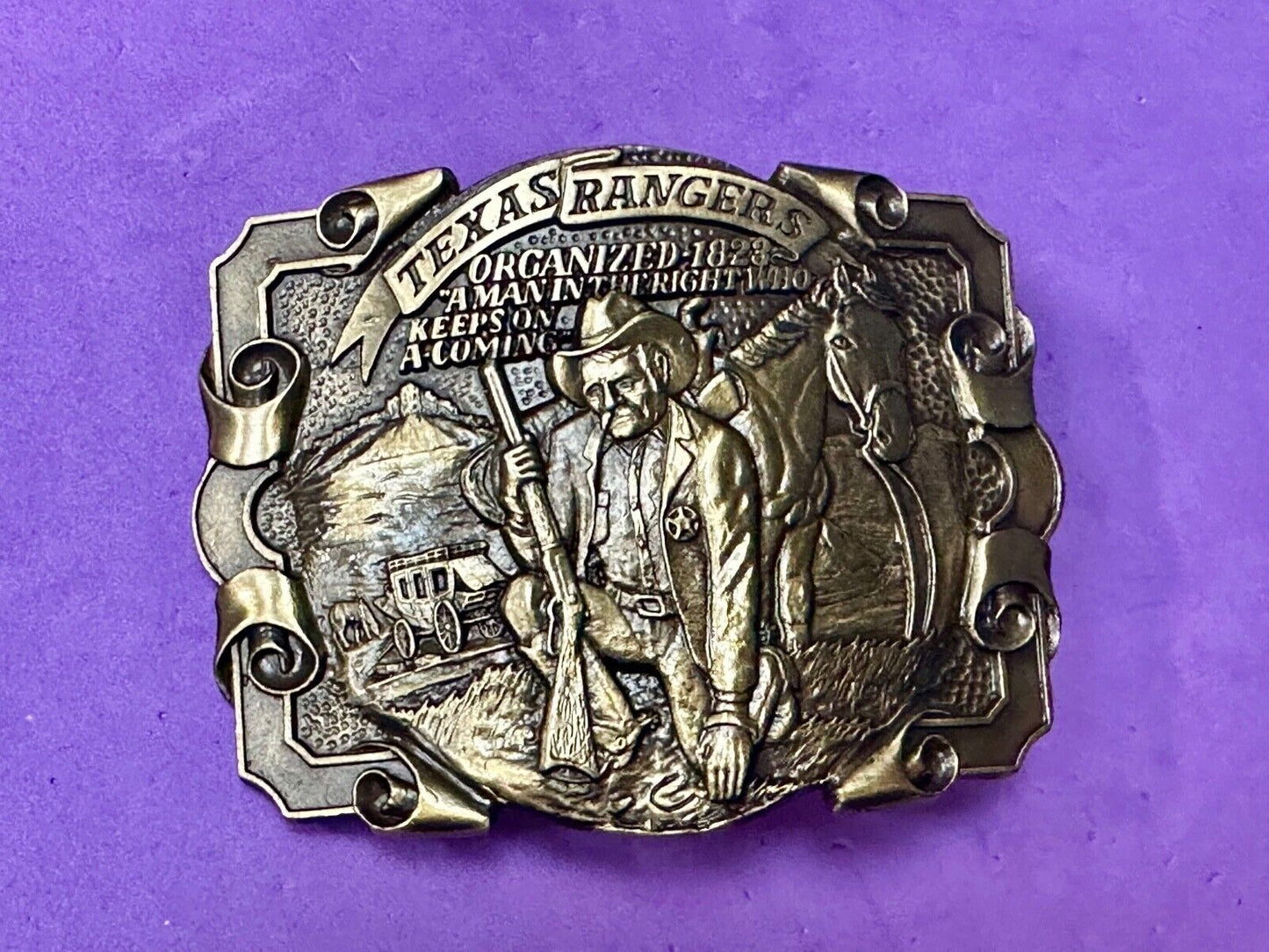 Texas Rangers Organized 1828 A man in the right who keeps on coming Belt Buckle