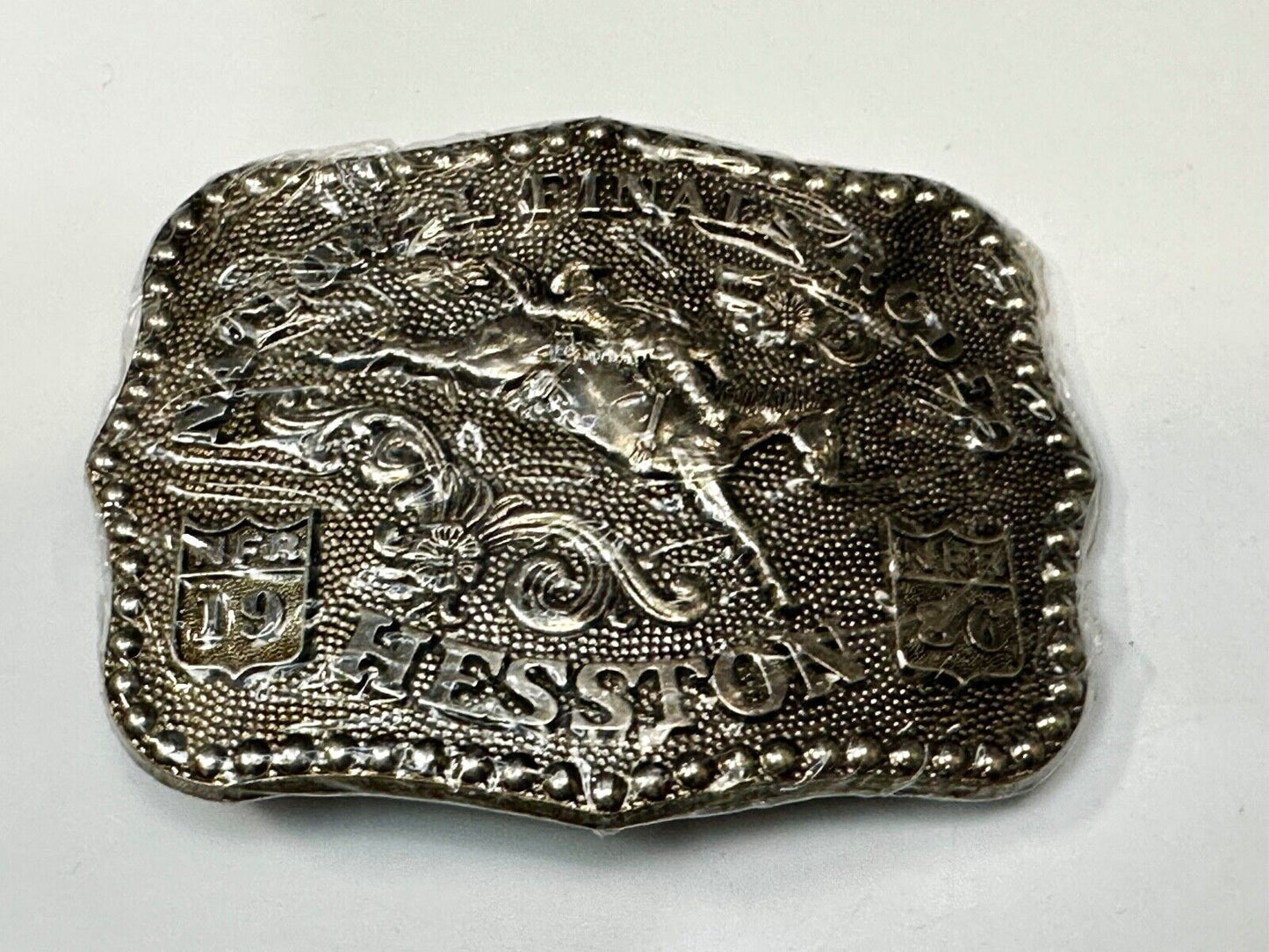 1986 ADULT SIZE NATIONAL FINALS RODEO HESSTION NFR NOS Cowboys Belt Buckle