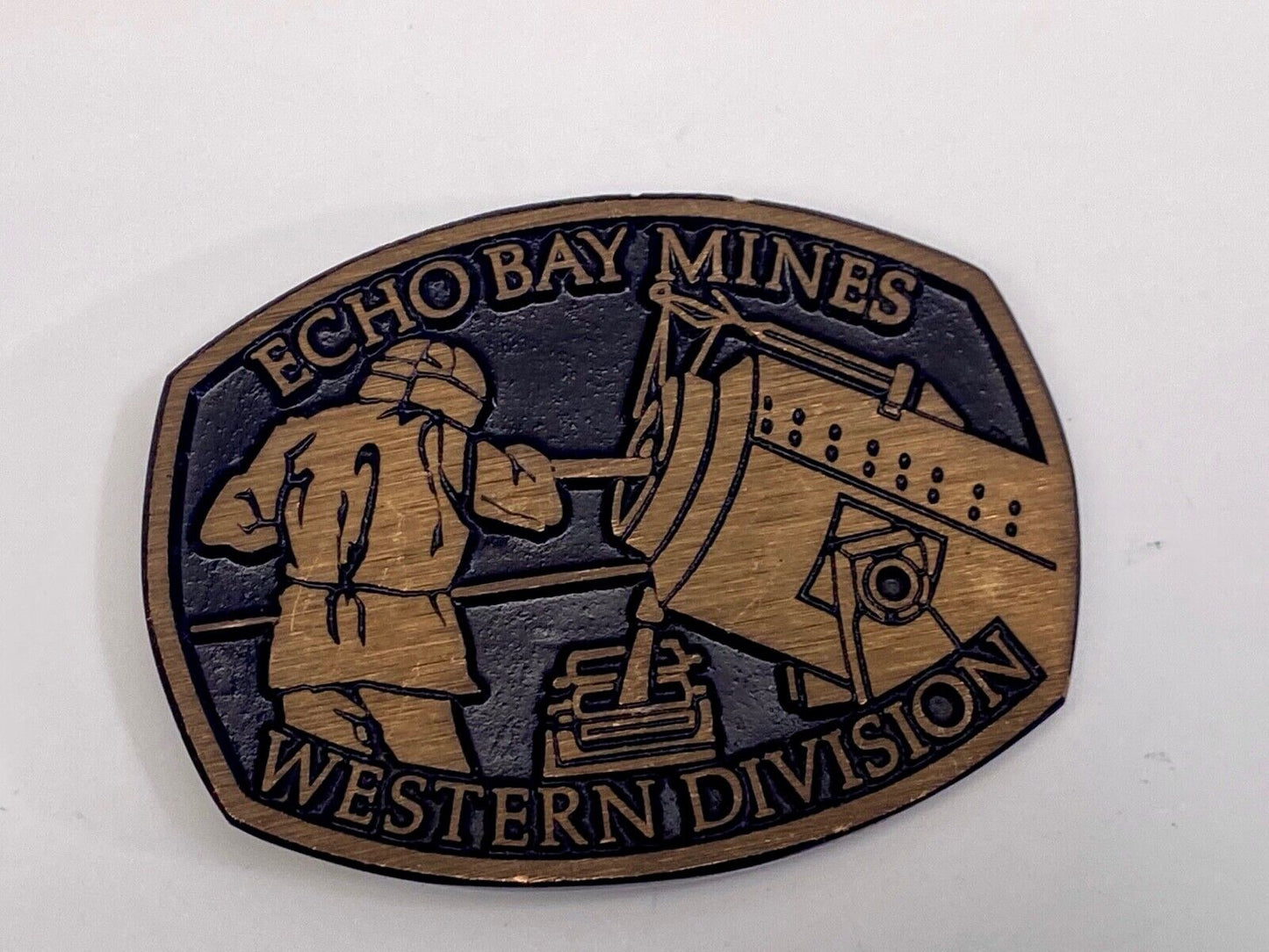 Vintage **ECHO BAY MINES" western division solid brass belt buckle