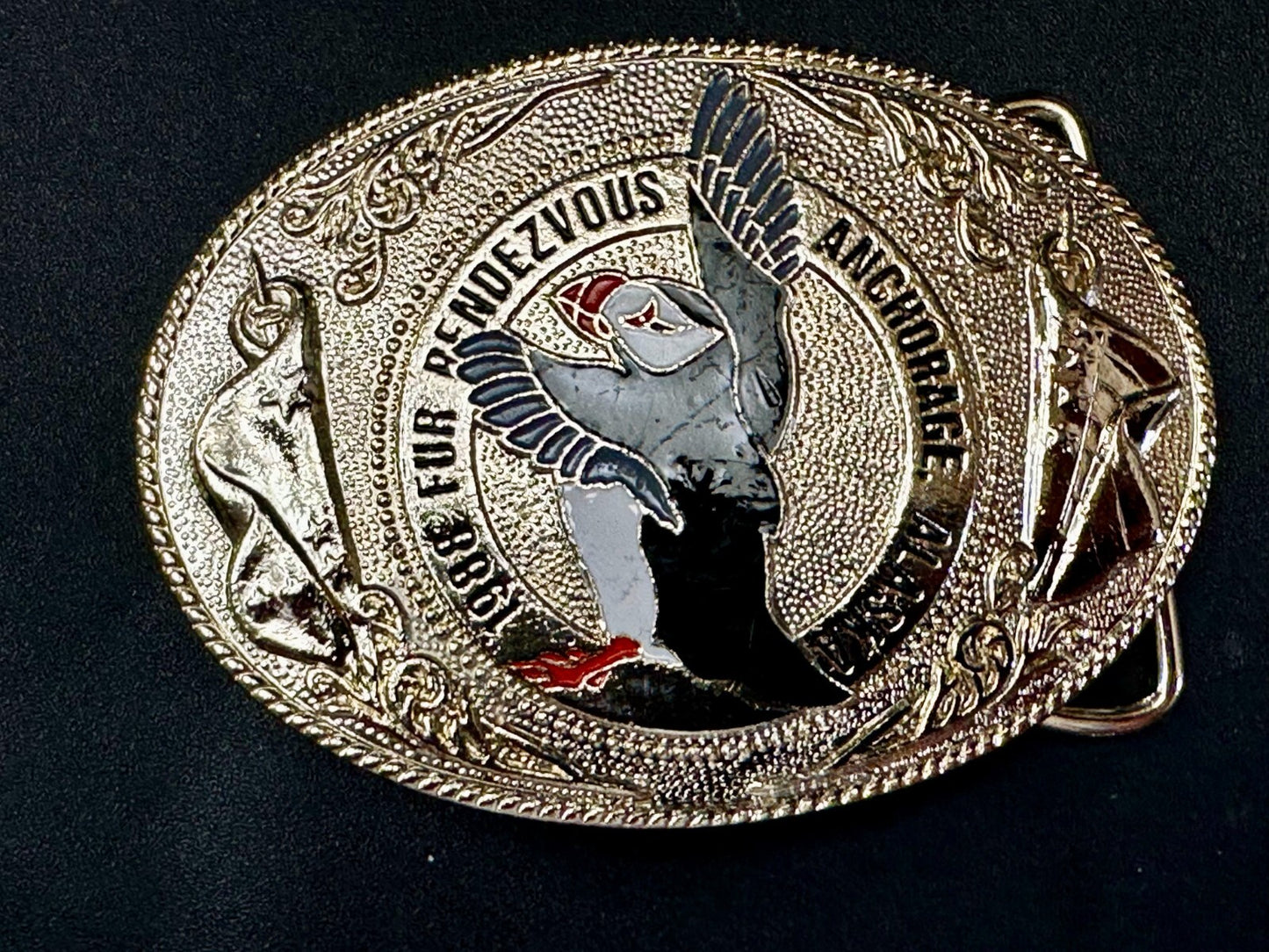 1988 Fur Rendezvous Anchorage Alaska Flag Bald Eagle Commemorative Belt Buckle