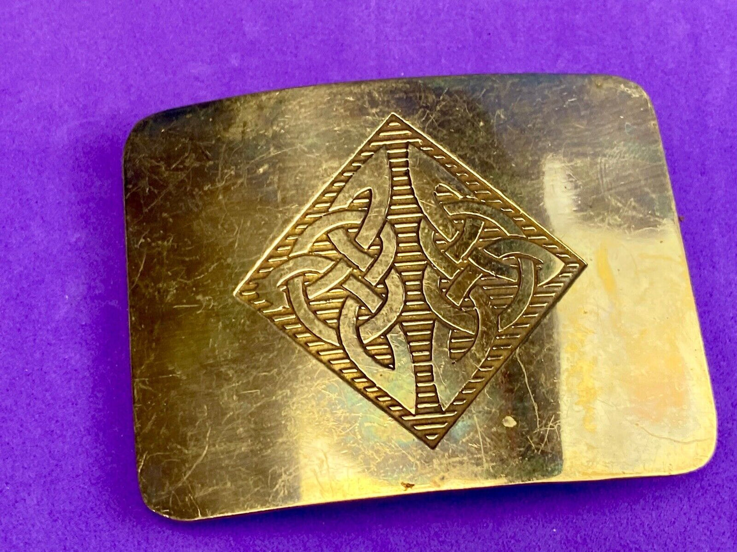 Vintage 1970s? BOHO HIPPIE Ornate Lines Pattern Brass tone Belt Buckle