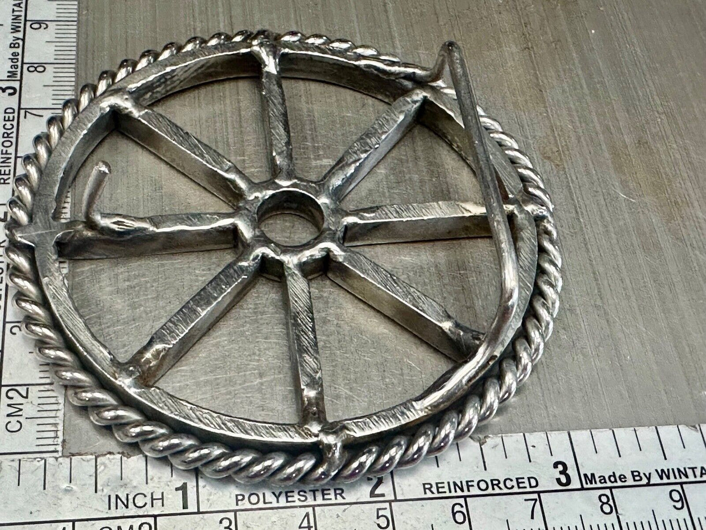 Unique Wagon Wheel Pattern Open Cut-Out Silver Tone 3" Artisan Belt Buckle