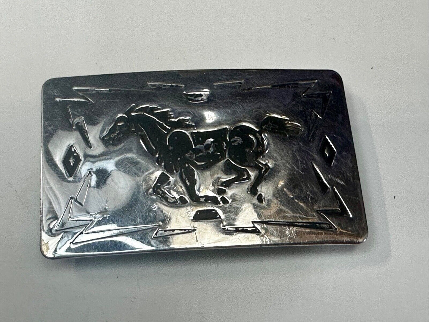 Vintage Chambers Horse Running Mustang nickel silver USA made Belt Buckle