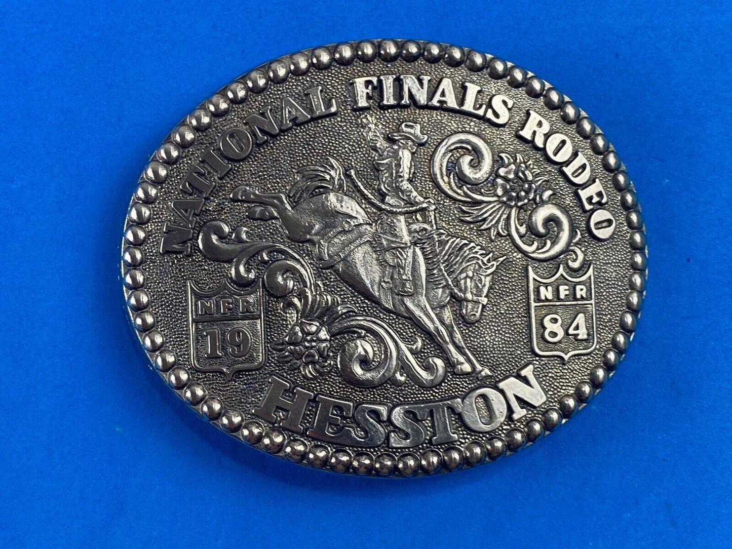1984 Nfr Finals Rodeo Horseback Cowboy Adult Belt Buckle By Fred Fellows