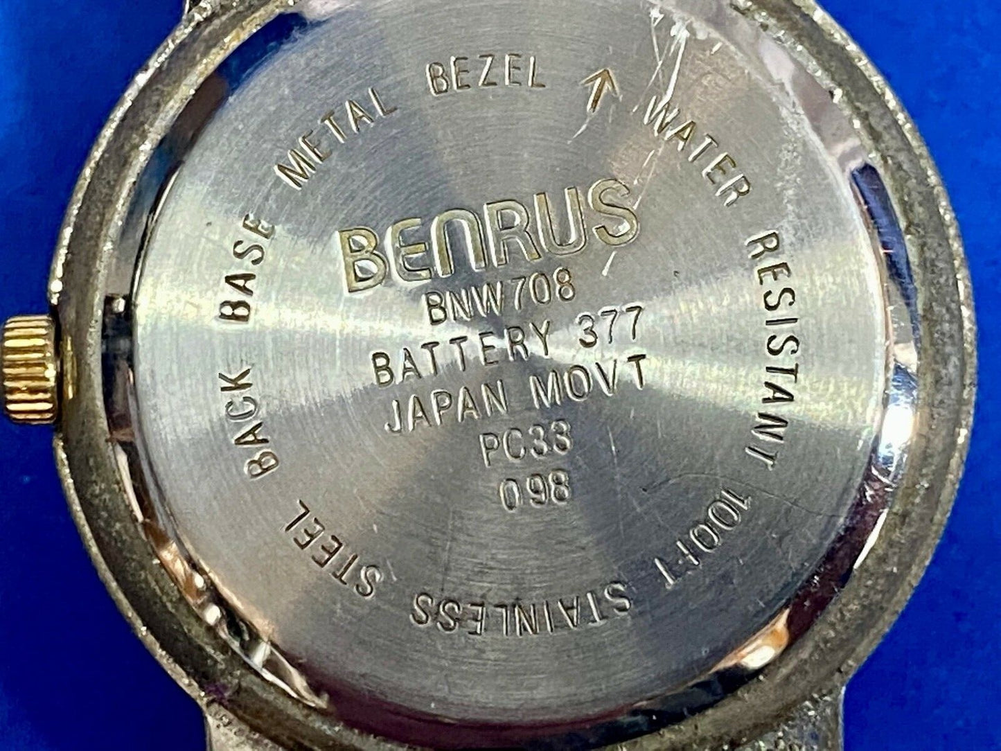 Benrus Day Date Bnw708 Two Tone Stretch Band Watch Working Well, Fresh Battery