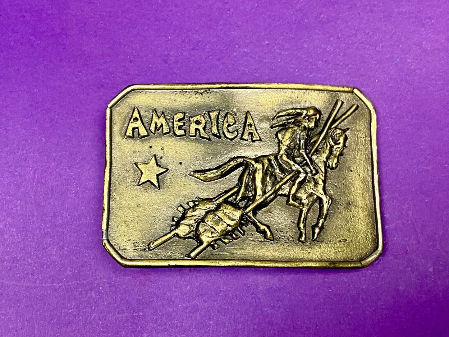 Vintage 1973 Lewis Buckle Co. Chicago Belt Buckle. America Indian On His Horse